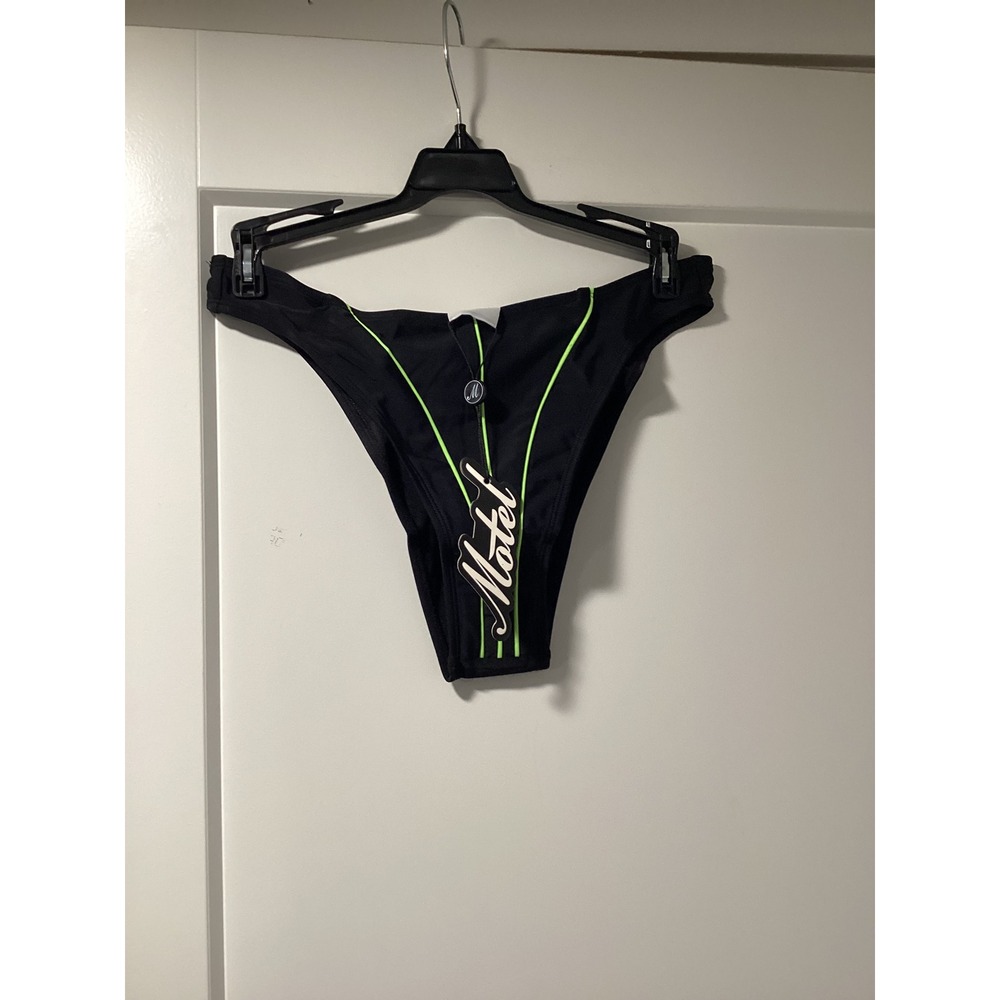 Motel Rocks Shielle Bikini Bottom Black Neon Green Contrast Piping Small NEW